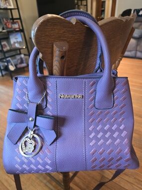 Satchel Handbag, Purple Woven Accent, Nevenka Purple